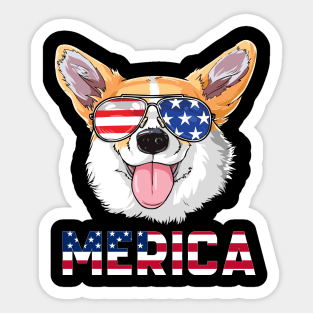 Merica Corgi Dog American Flag 4th Of July Sticker